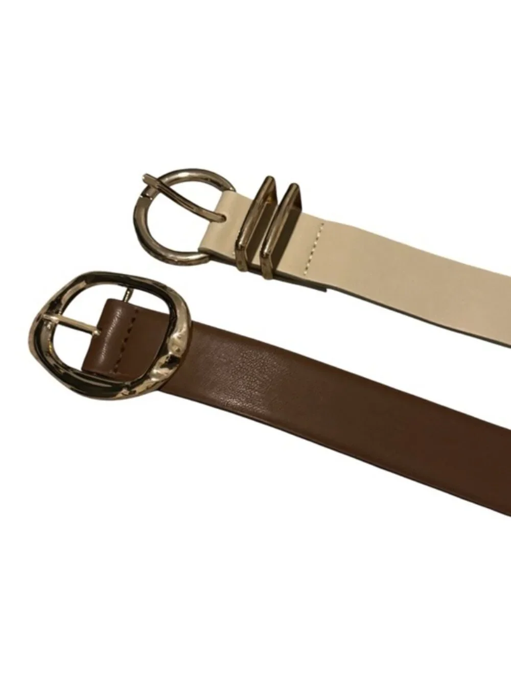 🤎 NWOT Bundle of 2 Women’s Classic Neutral Brown Cream Gold Minimalist Belts L